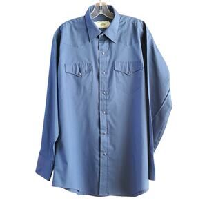 Vtg Mesquite Western Cowboy Shirt Blue Pearl Snap USA Long Sleeve 17/35 L